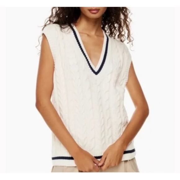 Sunday Best Sweaters - Sunday Best Winston Sweater Vest Cable Knit Relaxed Tennis Country Club Cream XS